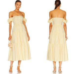 STAUD Elio Off-the-Shoulder Tiered Midi Dress in‎ Ginger Size 8